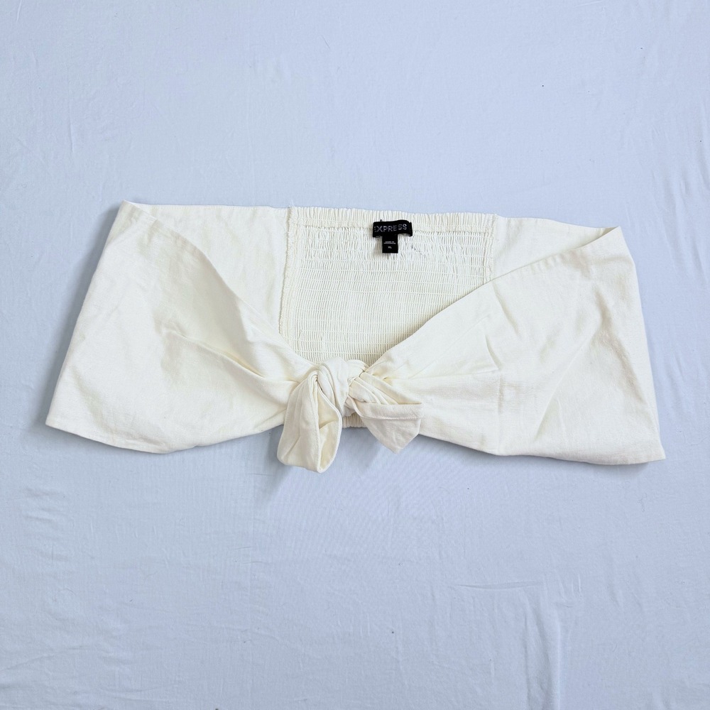 Express Cream Smocked Tube Top Tie Front Cropped‎ Boho Festival Size XL